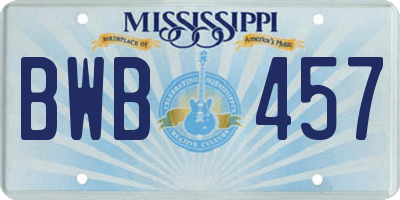 MS license plate BWB457