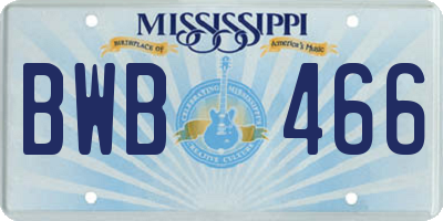 MS license plate BWB466