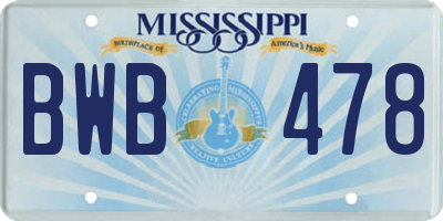MS license plate BWB478