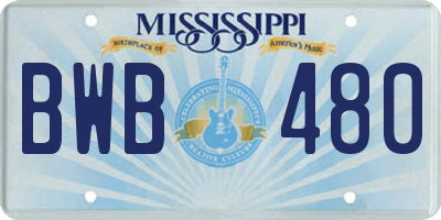 MS license plate BWB480