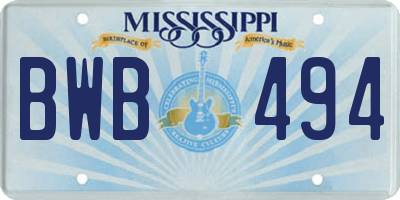 MS license plate BWB494