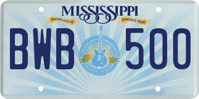 MS license plate BWB500