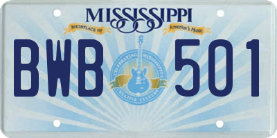 MS license plate BWB501