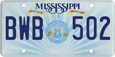 MS license plate BWB502