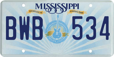 MS license plate BWB534
