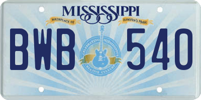 MS license plate BWB540