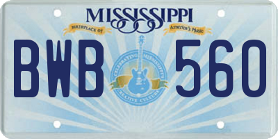 MS license plate BWB560