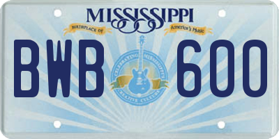 MS license plate BWB600