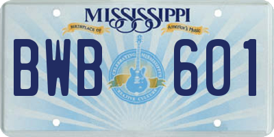 MS license plate BWB601