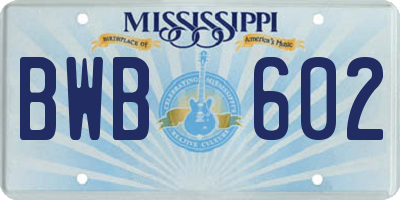 MS license plate BWB602