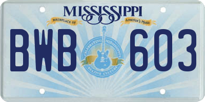 MS license plate BWB603