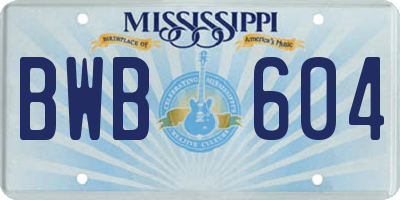 MS license plate BWB604
