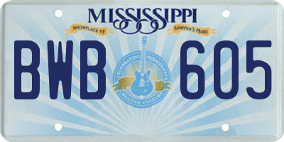 MS license plate BWB605