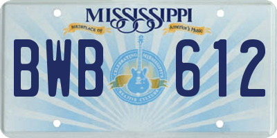 MS license plate BWB612