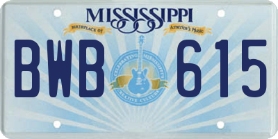 MS license plate BWB615
