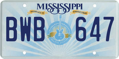 MS license plate BWB647