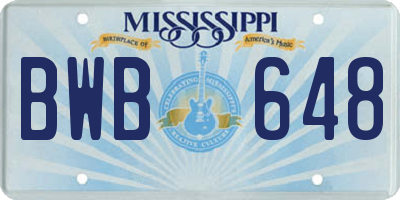 MS license plate BWB648