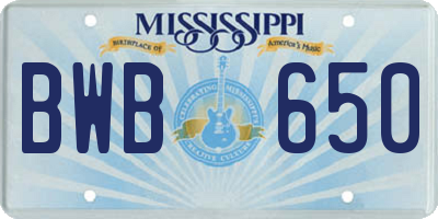 MS license plate BWB650