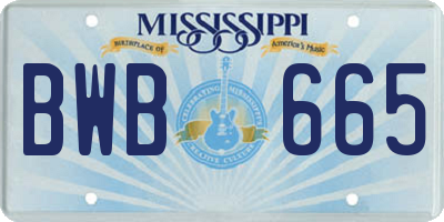 MS license plate BWB665