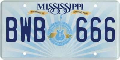 MS license plate BWB666