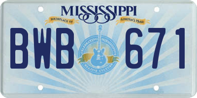 MS license plate BWB671