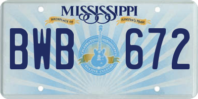 MS license plate BWB672