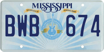 MS license plate BWB674