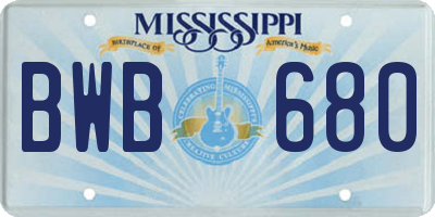 MS license plate BWB680