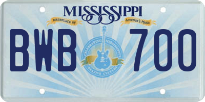 MS license plate BWB700