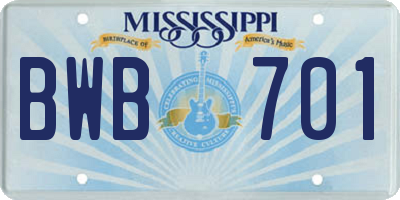 MS license plate BWB701