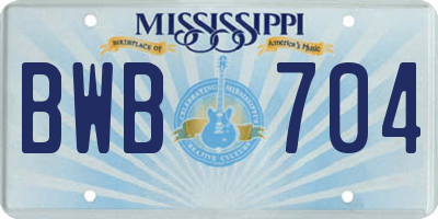 MS license plate BWB704