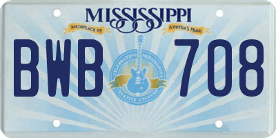 MS license plate BWB708