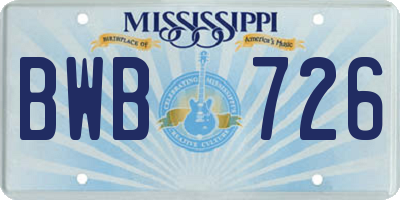 MS license plate BWB726