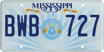 MS license plate BWB727