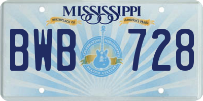 MS license plate BWB728
