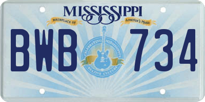 MS license plate BWB734