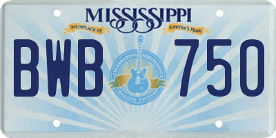 MS license plate BWB750