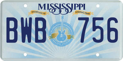 MS license plate BWB756