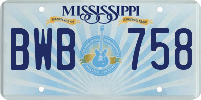MS license plate BWB758