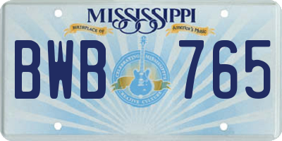 MS license plate BWB765
