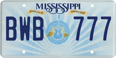 MS license plate BWB777