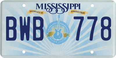 MS license plate BWB778