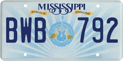 MS license plate BWB792