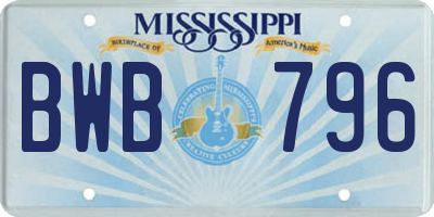 MS license plate BWB796
