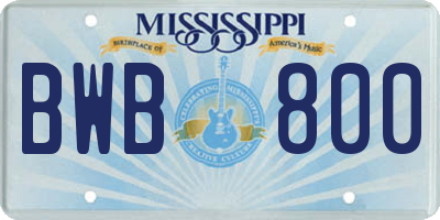 MS license plate BWB800