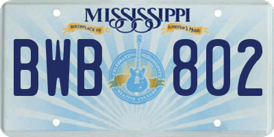 MS license plate BWB802