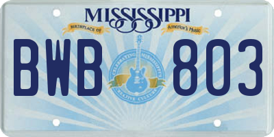 MS license plate BWB803