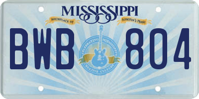 MS license plate BWB804