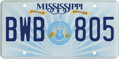 MS license plate BWB805