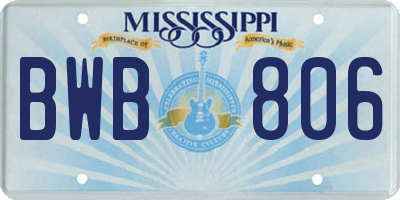MS license plate BWB806